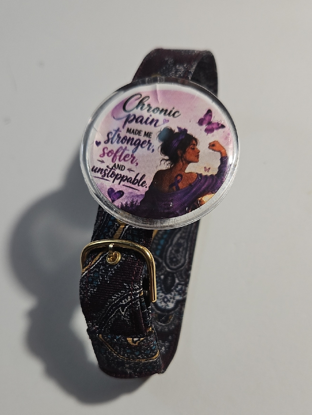 HAND CRAFTED Inspirational Purple Chronic Pain Awareness Acrylic Pin Bracelet 9"